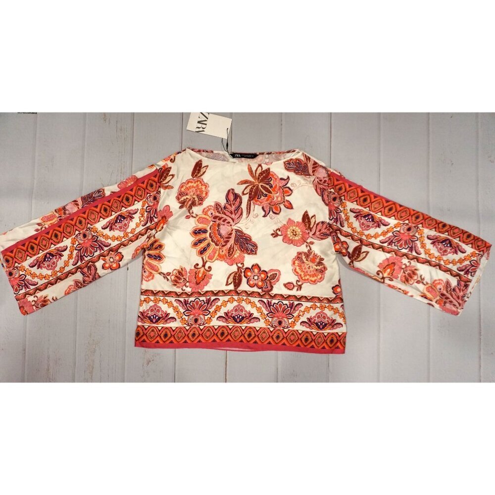 Zara Women's Floral Boho Print Long Sleeve Blouse - Size XS, NWT